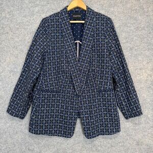 Wildfang Tux Blazer Jacket Womens 2X Geometric Navy Blue One Button Designer